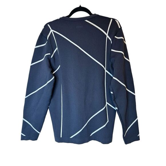 Hugo Boss Men's Black White Rone Cotton Blend Sweater Striped Logo Size M - Picture 2 of 6